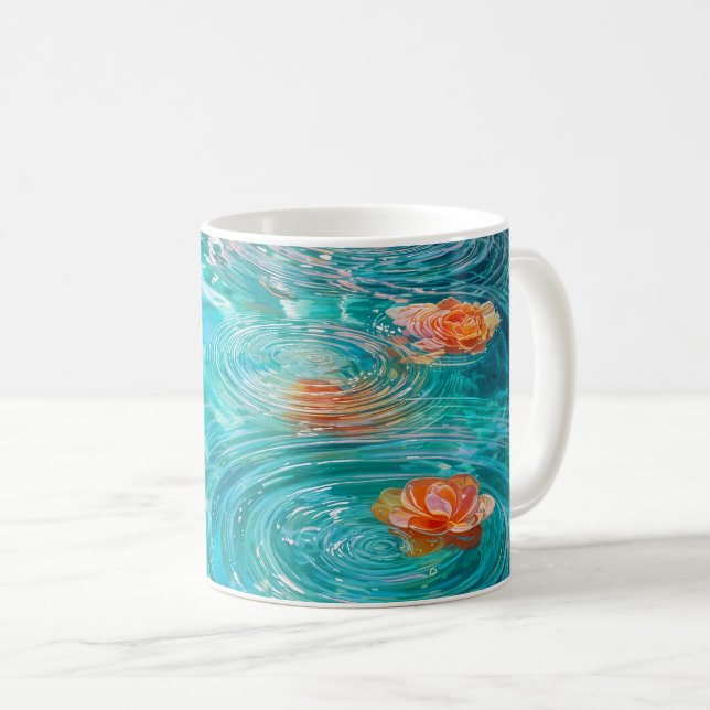 Caneca De Café Flores Flutuando na Água (Frente Esquerda)