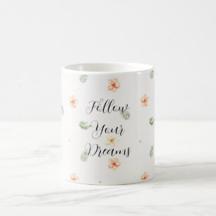 Caneca De Café Flores Folhas de Hibisco Creme de Pêssego Tropical