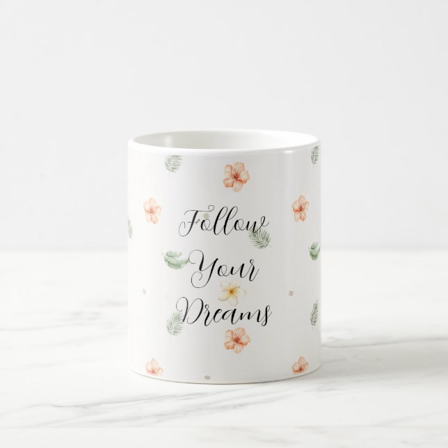 Caneca De Café Flores Folhas de Hibisco Creme de Pêssego Tropical (Centro)