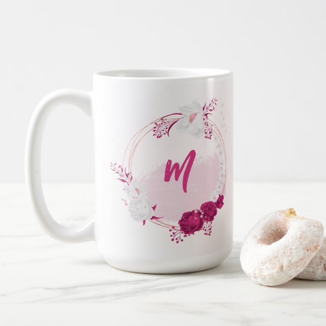 Caneca De Café flores fucsias botânica (Com Donut)
