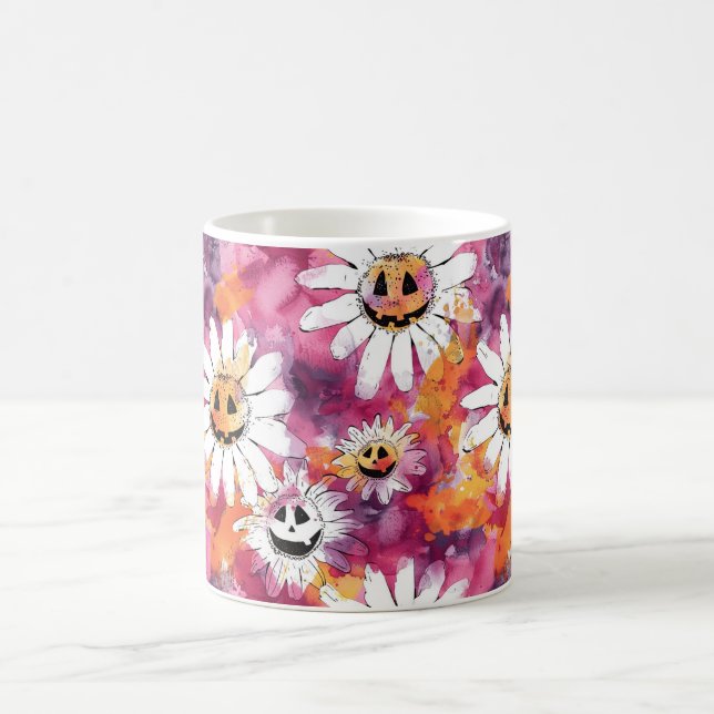 Caneca De Café Flores Groovy de Halloween Rostos de Abóbora (Centro)