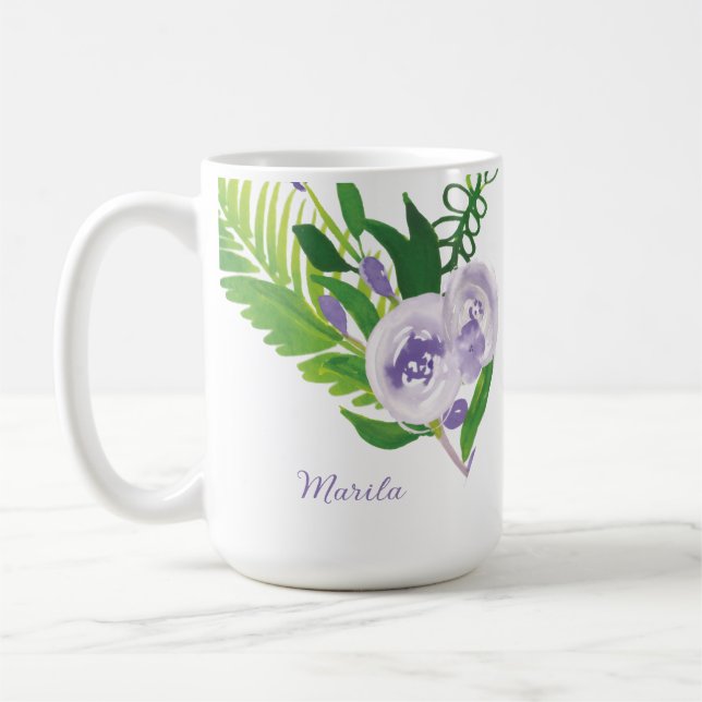 Caneca De Café Flores Hidrôfilas Roxas Aquarela (Esquerda)