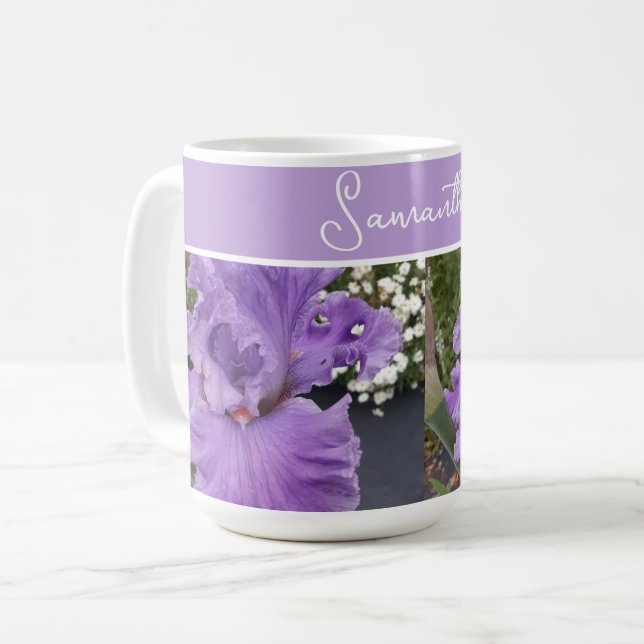Caneca De Café Flores Íris Lavandas Roxas Flores Lilases (Frente Esquerda)