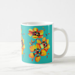 Caneca De Café Flores Laranja Elegantes - Aqua