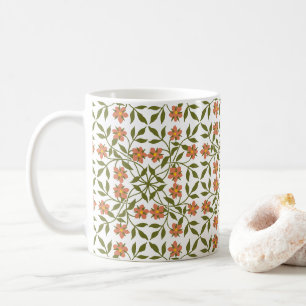 Caneca De Café Flores Laranja, Padrão Floral, Verde, Boho