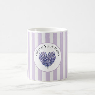 Caneca De Café Flores Lavanda Listras Coração