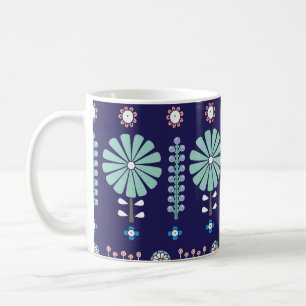 Caneca De Café Flores lineares escandinavas, motivo de verão
