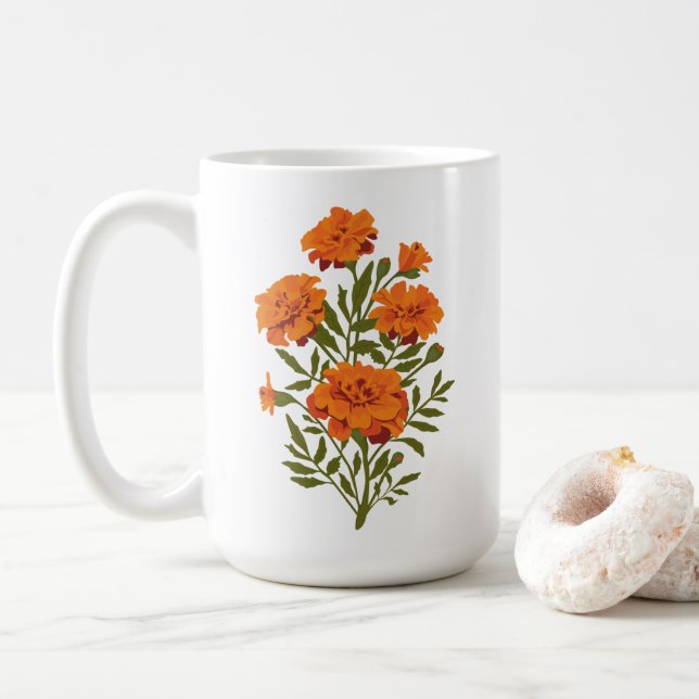Caneca De Café Flores Marigold (Com Donut)