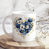 Flores marinhos Azuis e Douradas em Forma Cardíaca