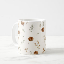 Caneca De Café Flores Marrons Creme