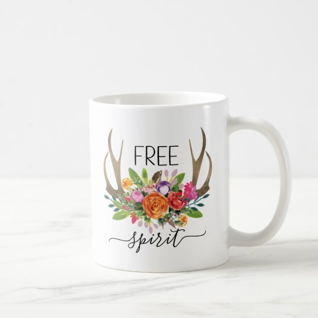 Caneca De Café Flores Modernas de Boho Boho e Flores de Quadrinho (Direita)