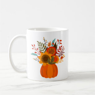 Caneca De Café Flores Modernas de outono em Pumpkin