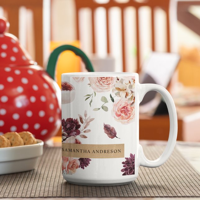 Caneca De Café Flores Modernas de Pastel e Presente Personalizado (Criador carregado)