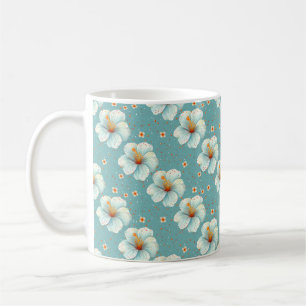 Caneca De Café Flores Modernas do Na moda Branco Elegante