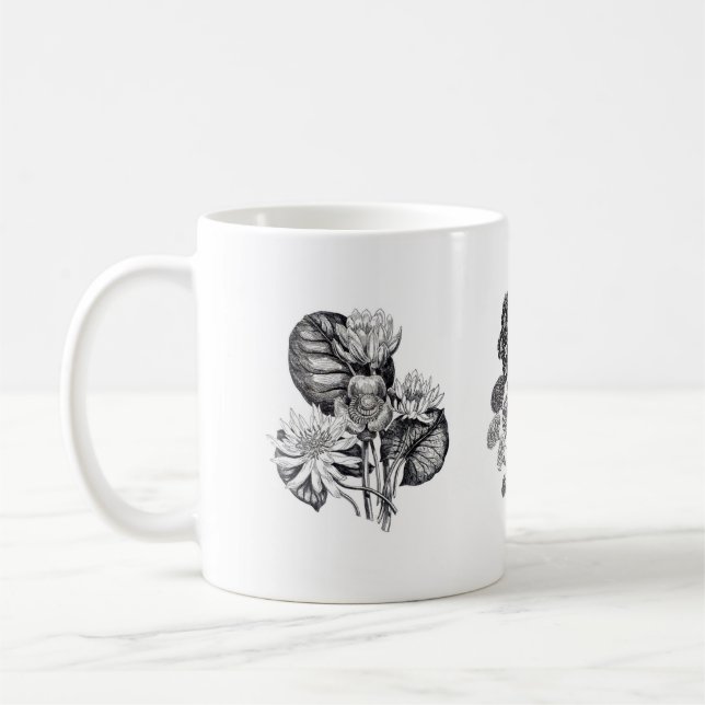 Caneca De Café Flores monocromáticas a preto e branco (Esquerda)