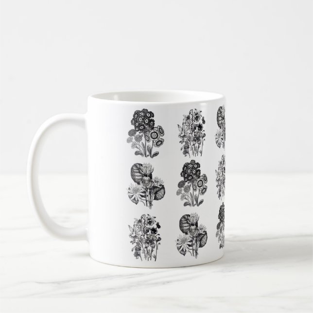 Caneca De Café Flores monocromáticas a preto e branco (Esquerda)
