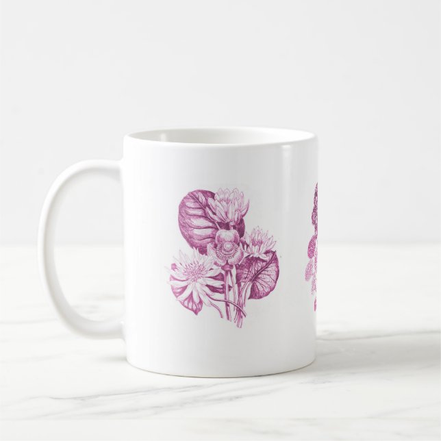 Caneca De Café Flores monocromáticas a rosa (Esquerda)