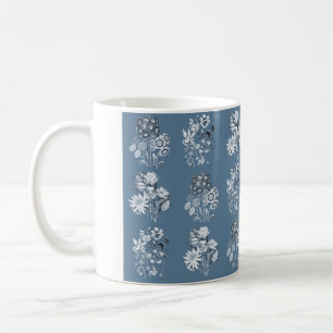 Caneca De Café Flores monocromáticas em azul