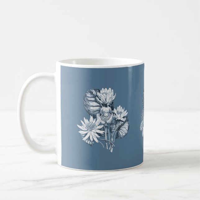 Caneca De Café Flores monocromáticas em azul (Esquerda)