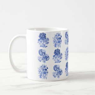 Caneca De Café Flores monocromáticas em azul delft