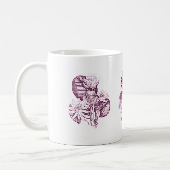 Caneca De Café Flores monocromáticas em burgundy (Esquerda)
