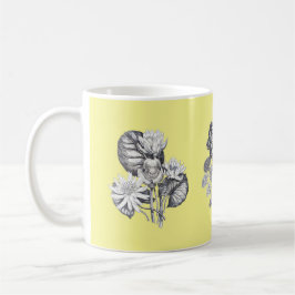 Caneca De Café Flores monocromáticas em fundo amarelo