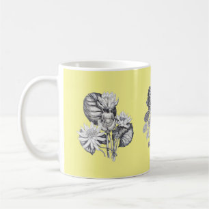 Caneca De Café Flores monocromáticas em fundo amarelo