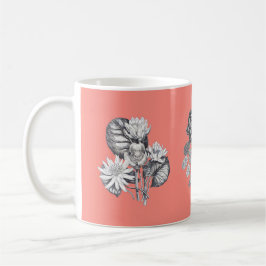 Caneca De Café Flores monocromáticas em fundo de coral