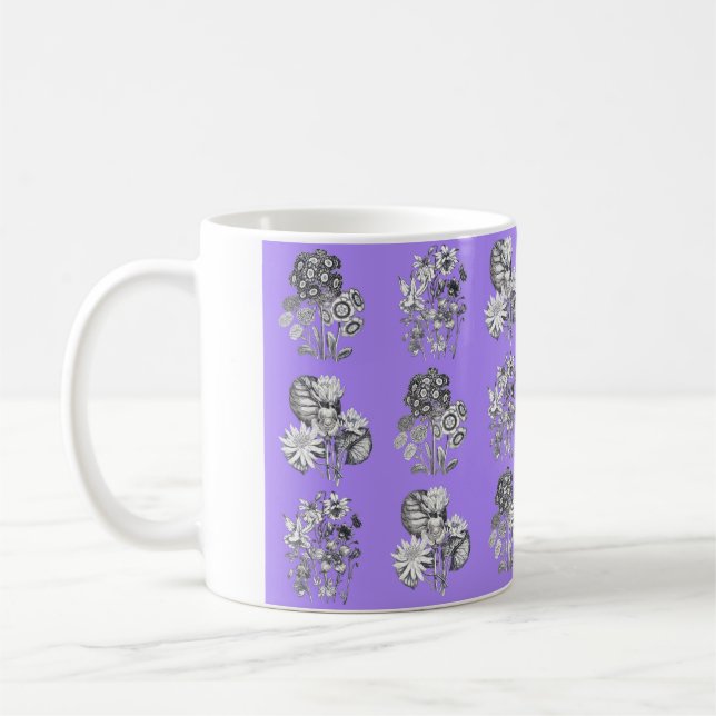 Caneca De Café Flores monocromáticas em fundo lilás (Esquerda)