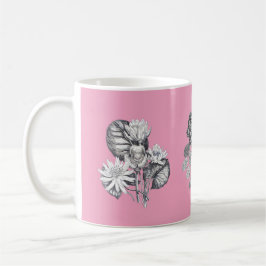 Caneca De Café Flores monocromáticas em fundo rosa