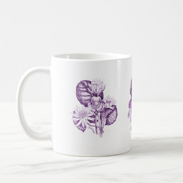 Caneca De Café Flores monocromáticas em roxo (Esquerda)