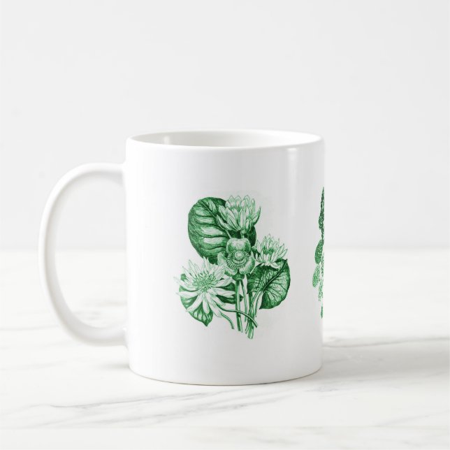 Caneca De Café Flores monocromáticas em verde (Esquerda)