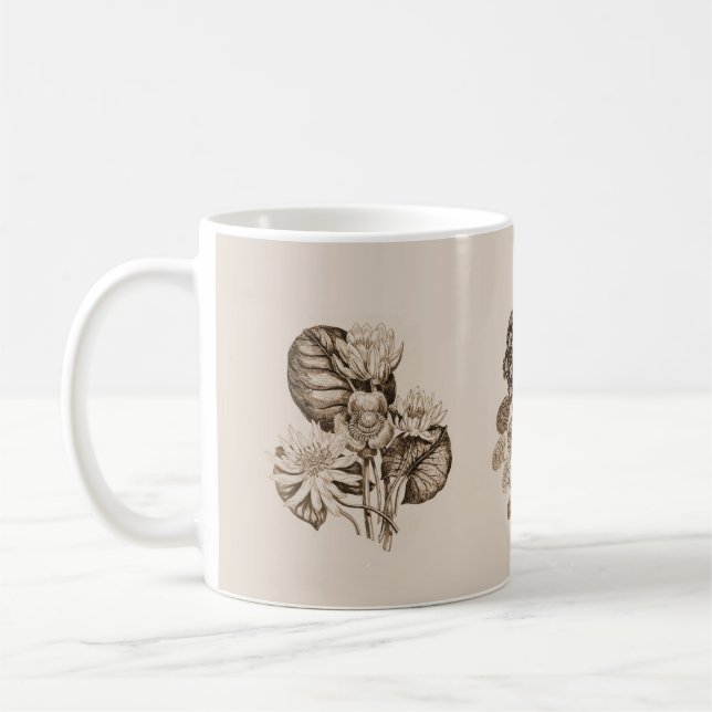 Caneca De Café Flores monocromáticas, marrom-sépia (Esquerda)