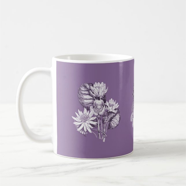 Caneca De Café Flores monocromáticas na lavanda (Esquerda)