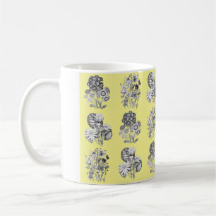 Caneca De Café Flores monocromáticas no fundo amarelo