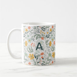 Caneca De Café Flores Mostarda de Coral Monograma Vivid