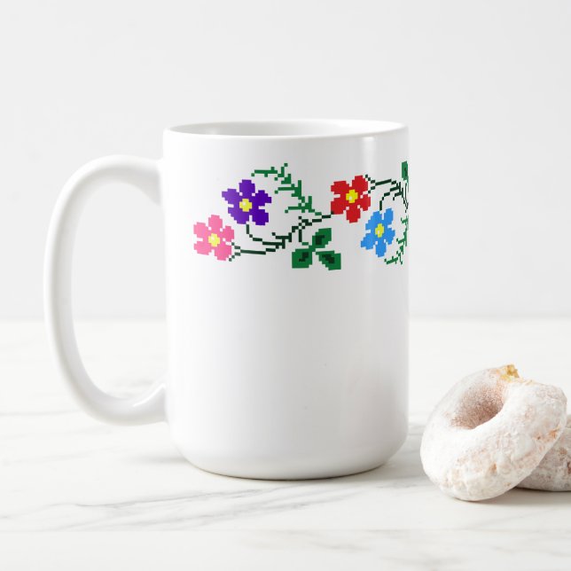 Caneca De Café Flores - Mug de bordado étnico (Com Donut)