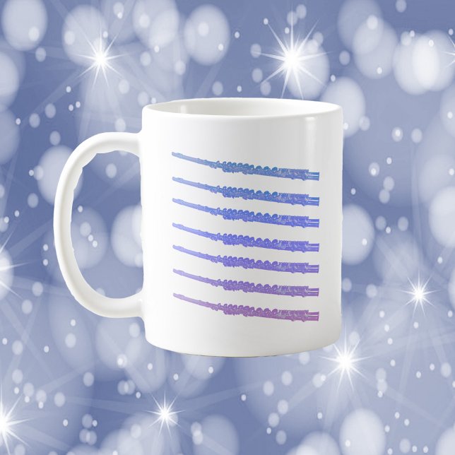 Caneca De Café Flores Música Rosa Púrpura Azul (A mug with flutes done in pink, purple and blue)