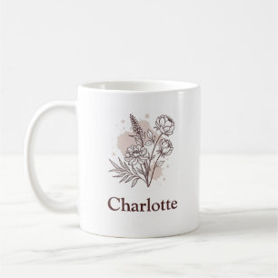 Caneca De Café Flores naturais estéticas Nome castanho-rosado