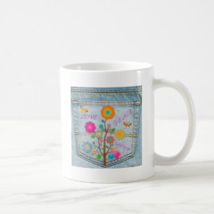 Caneca De Café Flores no Bolso Traseiro de Jeans Paz Amor Esperan