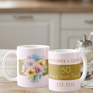 Caneca De Café flores nome do 50º aniversário de ouro rosa