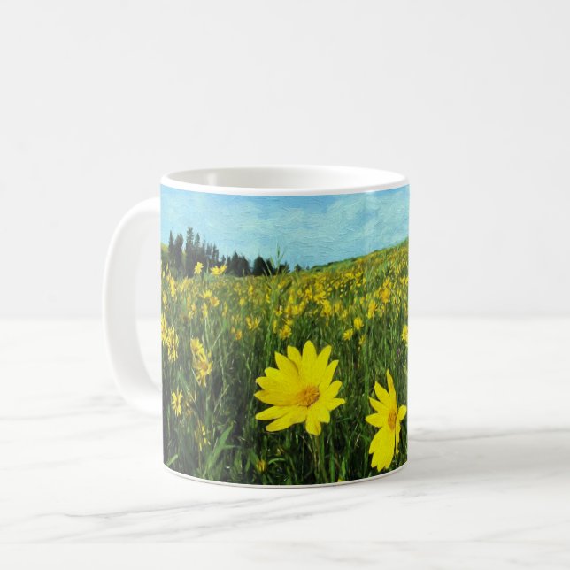 Caneca De Café Flores num Campo (Frente Esquerda)
