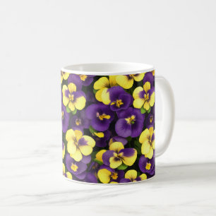 Caneca De Café Flores Pansy Amarelas e Púrpuras