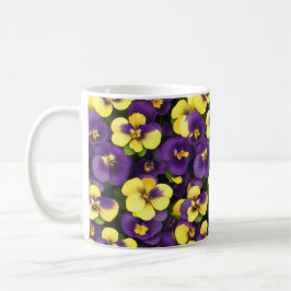 Caneca De Café Flores Pansy Amarelas e Púrpuras