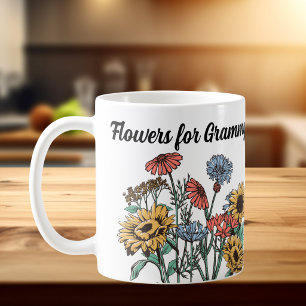 Caneca De Café FLORES PARA GRAMMY Blues/ Yellows Personalizar