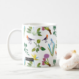 Caneca De Café Flores/pássaros havaianos florais geométricos