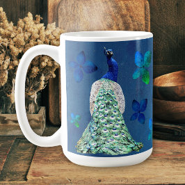 Caneca De Café Flores Pavão e Azuis com Poema Inspiracional