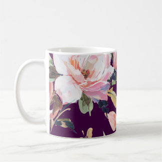 Caneca De Café Flores pintadas à mão, florais, aquarela, arte,v