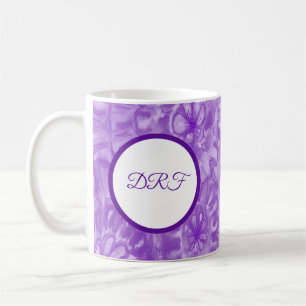 Caneca De Café Flores Pintadas Roxas com Cartão-Postal Monograma