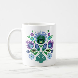 Caneca De Café Flores Poloneses Azul Claro
